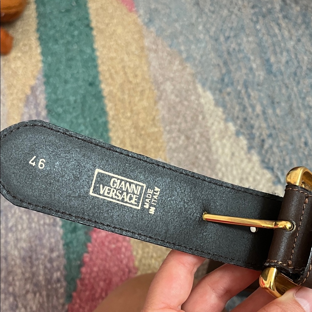Versace Brown Leather Belt with Gold Buckle (Vintage) - Picture 5 of 9